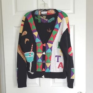 Vintage 1988 Berek NY Fiesta Siesta Pullover V-neck Pima Cotton Knit Bergdorf's